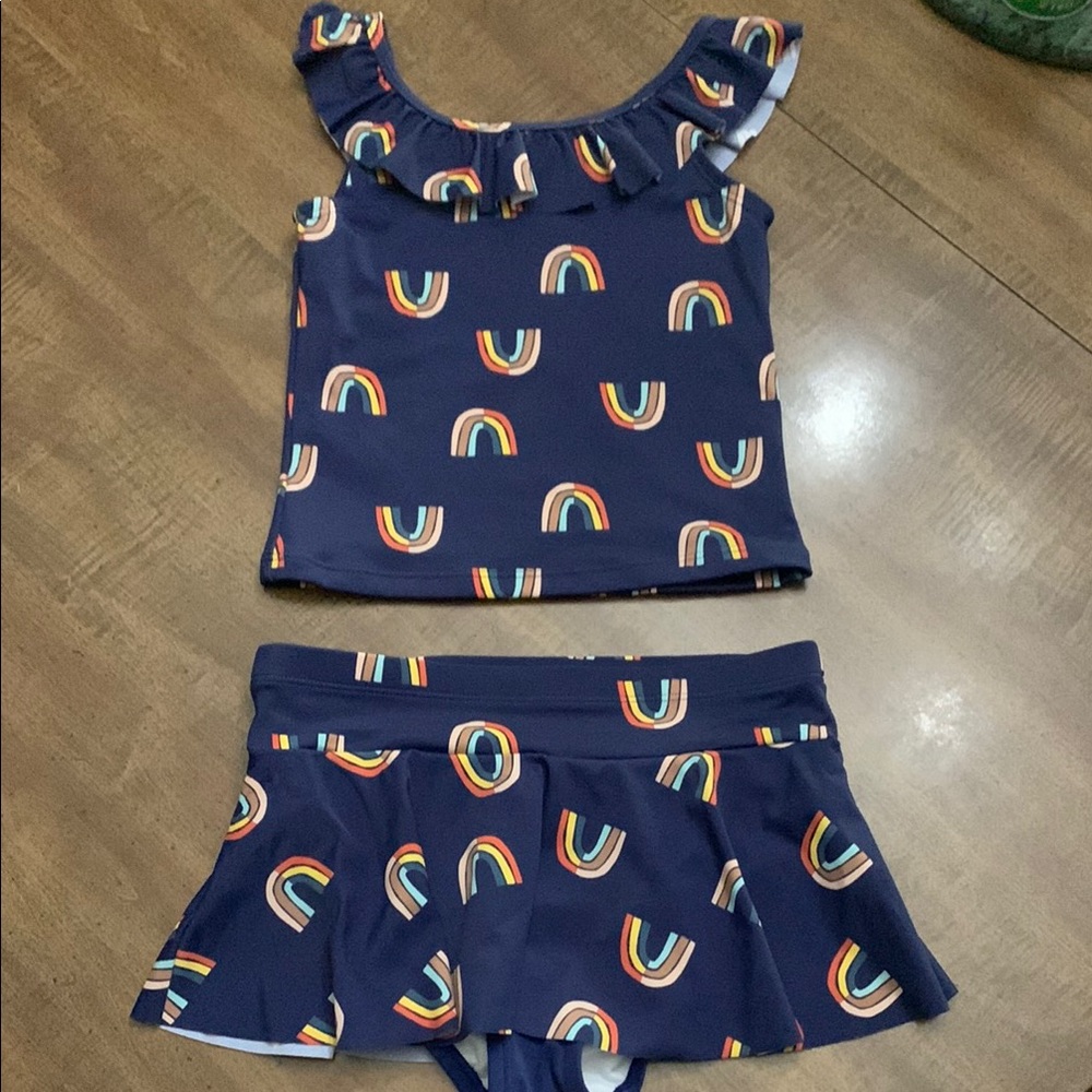 Hanna Andersson Kids Swim Bikini - Navy with Rainbow Print